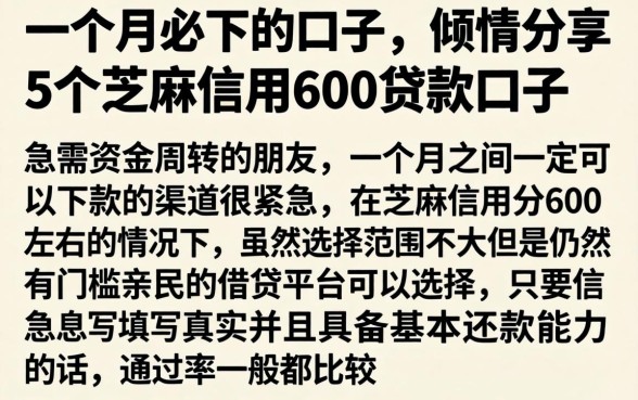 一个月必下的口子，倾情分享5个芝麻信用600贷款口子