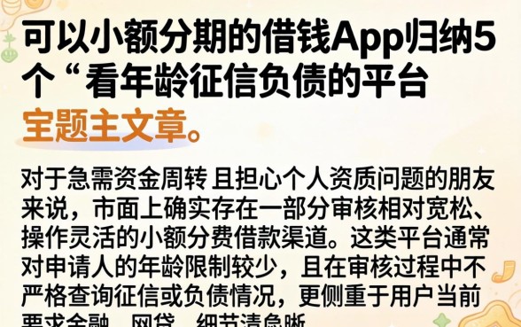 可以小额分期的借钱app，归纳5个不看年龄征信负债的平台