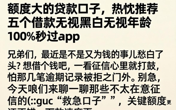 额度大的贷款口子，热忱推荐五个借款无视黑白无视年龄100%秒过app