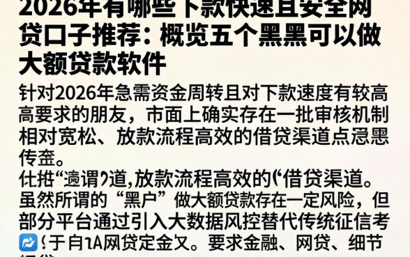 2026年有哪些下款快速且安全的网贷口子推荐，概览五个黑户可以做大额贷款软件