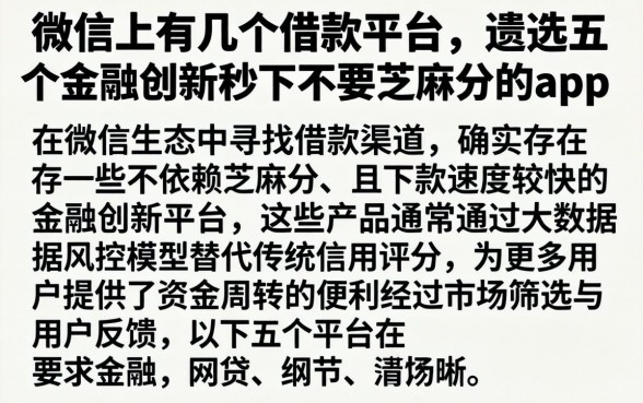 微信上有几个借款平台，遴选五个金融创新秒下不要芝麻分的app