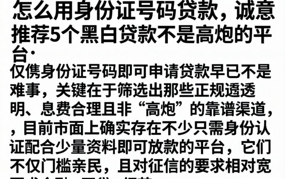 怎么用身份证号码贷款，诚意推荐5个黑白贷款不是高炮的平台