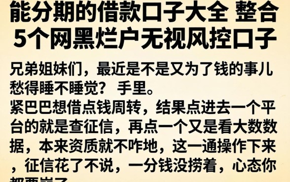 能分期的借款口子大全，整合5个网黑烂户无视风控口子