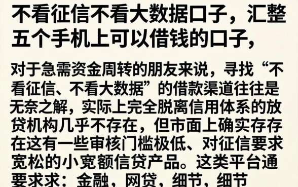 不看征信不看大数据口子，汇整五个手机上可以借钱的口子