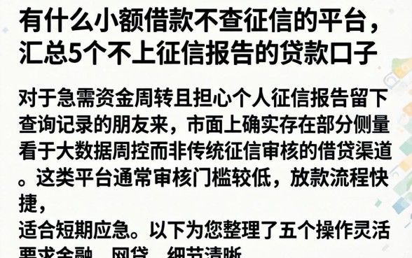 有什么小额借款不查征信的平台，汇总5个不上征信报告的贷款口子