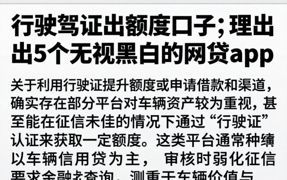 行驶证出额度的口子，理出5个无视黑白的网贷app