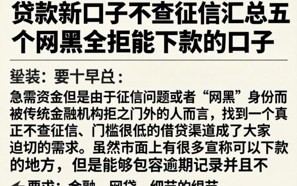 贷款新口子不查征信，汇总五个网黑全拒能下款的口子