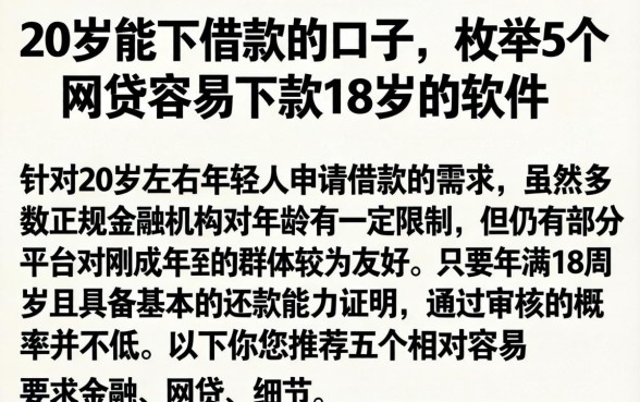 20岁能下借款的口子，枚举5个网贷容易下款18岁的软件