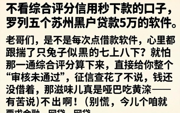 不看综合评分信用秒下款的口子，罗列五个苏州黑户贷款5万的软件