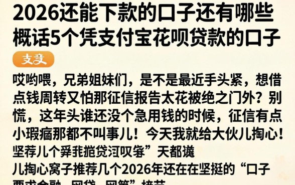 2026还能下款的口子还有哪些，概括5个凭支付宝花呗贷款的口子