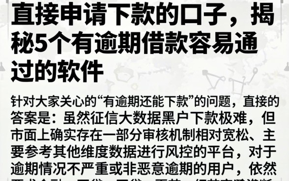 直接申请下款的口子，揭秘5个有逾期借款容易通过的软件