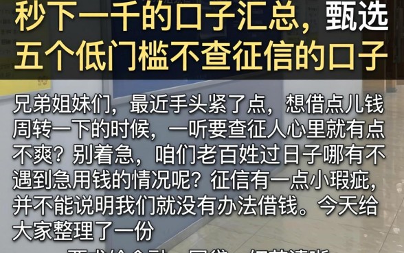 秒下一千的口子汇总，甄选五个低门槛不查征信的口子