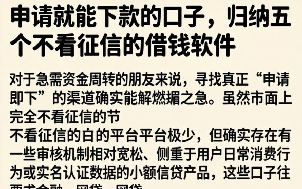 申请就能下款的口子，归纳五个不看征信的借钱软件