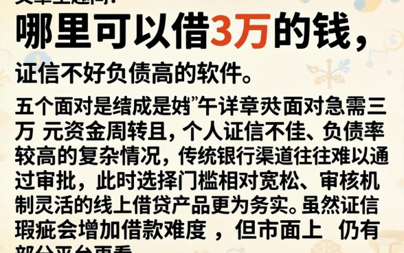 哪里可以借3万的钱，详细阐述五个征信不好负债高的软件