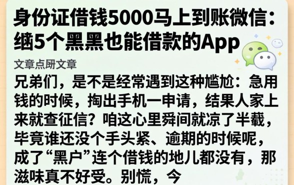 身份证借钱5000马上到账微信，详尽说明5个黑户也能借款的app