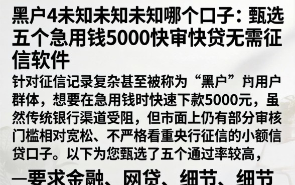 黑户4未知未知未知哪个口子，甄选五个急用钱5000快审快贷无需征信软件