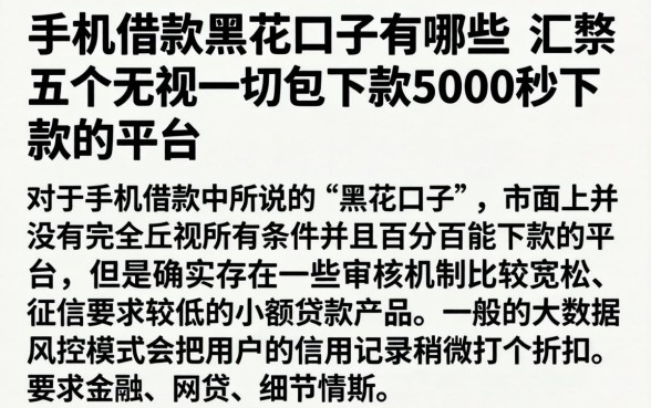 手机借款黑花口子有哪些，汇整五个无视一切包下款5000秒下款的平台