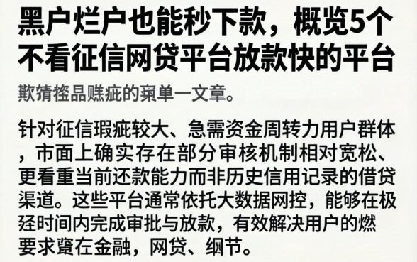 黑户烂户也能秒下款，概览5个不看征信网贷平台放款快的平台
