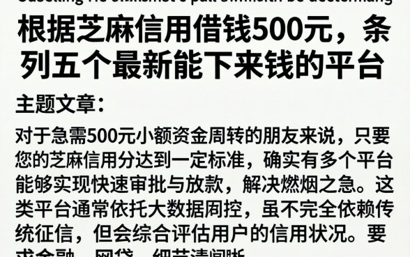 根据芝麻信用借钱500元，条列五个最新能下来钱的平台