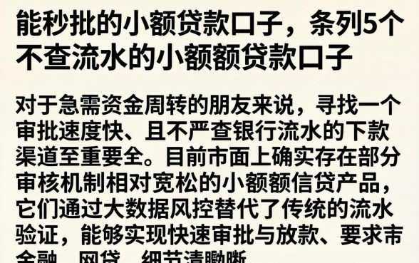 能秒批的小额贷款口子，条列5个不查流水的小额度贷款口子