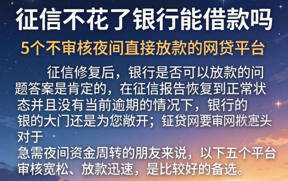 征信不花了银行能借款吗，细致阐述5个不审核夜间直接放款的网贷平台