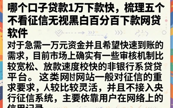 哪个口子贷款1万下款快，梳理五个不看征信无视黑白百分百下款网贷软件