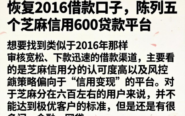 恢复2016的借款口子，陈列五个芝麻信用600贷款平台
