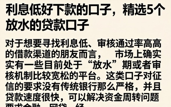利息低好下款的口子，精选5个放水的贷款口子