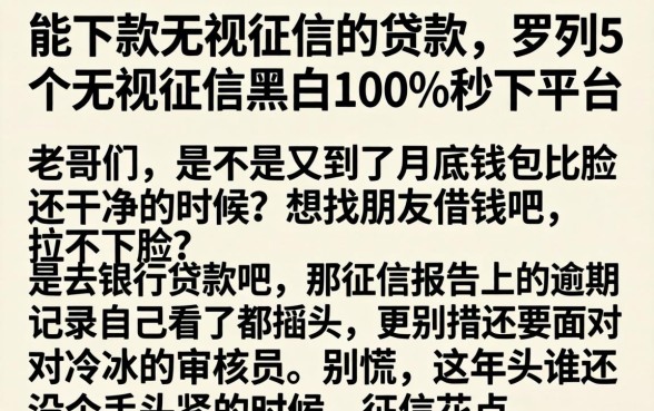 能下款无视征信的贷款,罗列5个无视征信黑白100%秒下平台