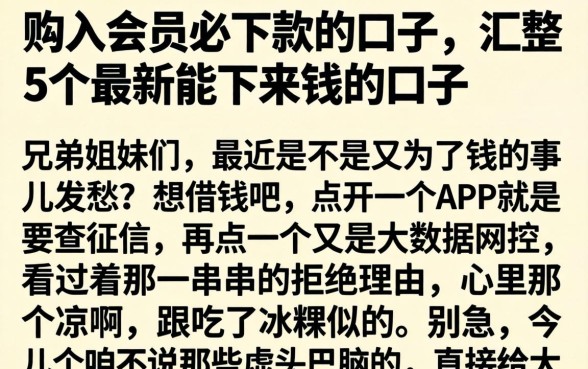 购入会员必下款的口子，汇整5个最新能下来钱的口子