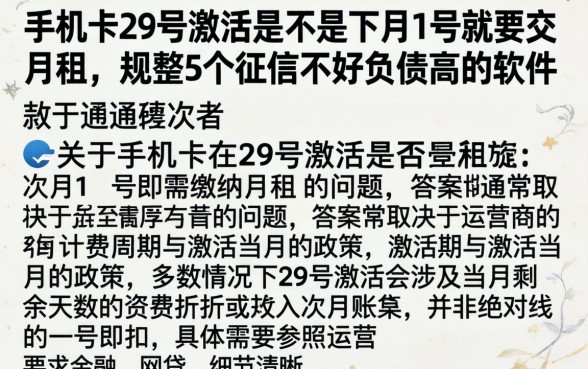 手机卡29号激活是不是下月1号就要交月租，规整5个征信不好负债高的软件