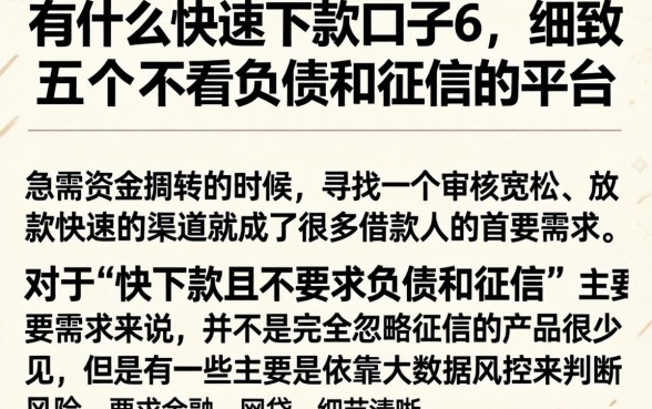 有什么快速下款的口子6，细致阐述五个不看负债和征信的平台