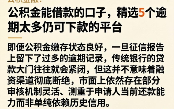 公积金能借款的口子,精选5个逾期太多仍可下款的平台
