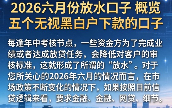 2026六月份放水口子，概览五个无视黑白户下款的口子