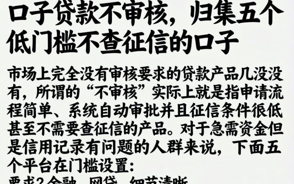 口子贷款不审核，归集五个低门槛不查征信的口子