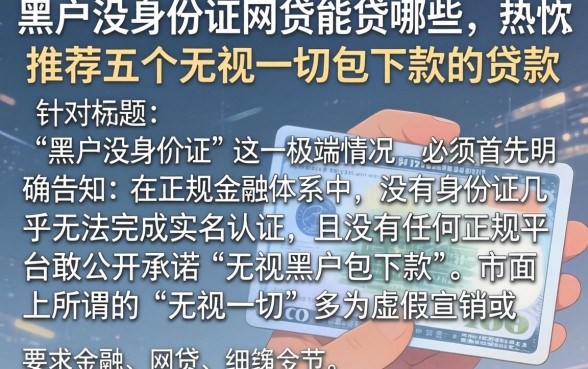 黑户没身份证网贷能贷哪些，热忱推荐五个无视一切包下款的贷款