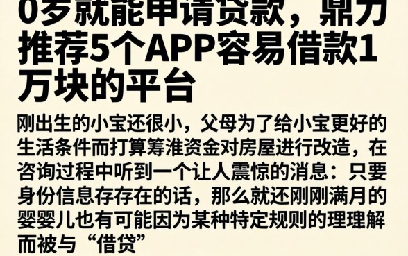 0岁就能申请贷款，鼎力推荐5个APP容易借款1万块的平台