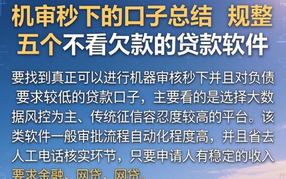 机审秒下的口子总结，规整五个不看欠款的贷款软件