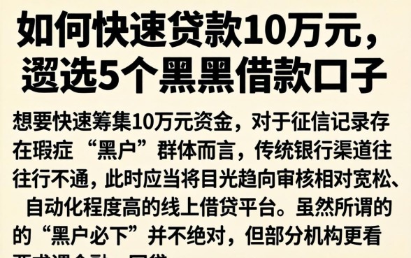 如何快速贷款10万元，遴选5个黑户借款口子