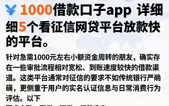 1000借款口子app，详细阐述5个不看征信网贷平台放款快的平台