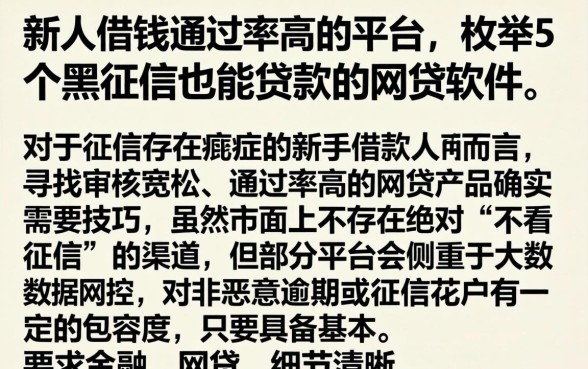 新人借钱通过率高的平台,枚举5个黑征信也能贷款的网贷软件