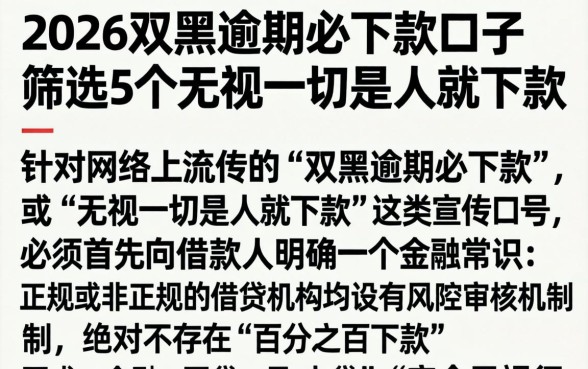 2026双黑逾期必下款口子，筛选5个无视一切是人就下款