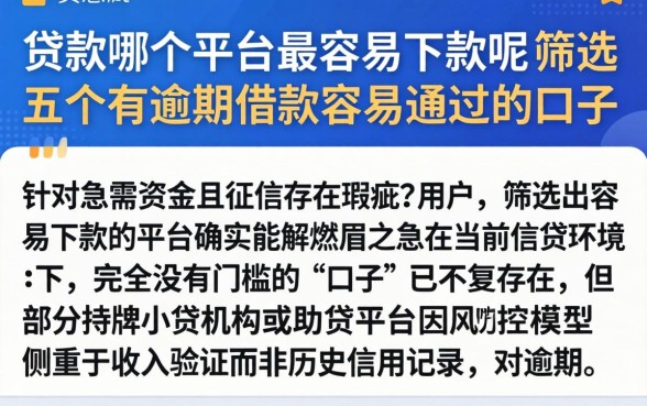 贷款哪个平台最容易下款呢，筛选五个有逾期借款容易通过的口子