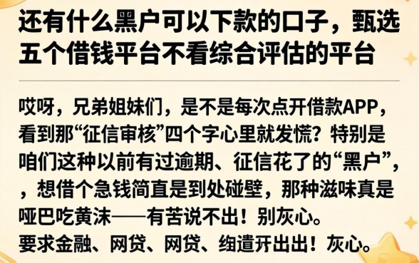 还有什么黑户可以下款的口子，甄选五个借钱平台不看综合评估的平台
