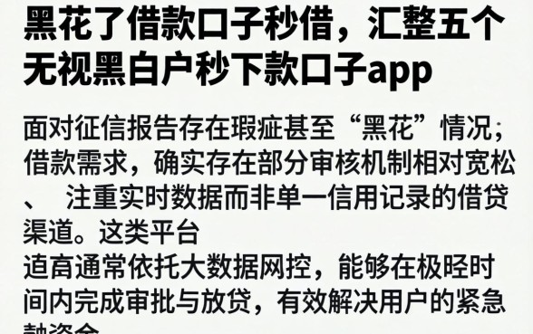 黑花了借款口子秒借，汇整五个无视黑白户秒下款口子app