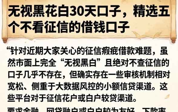 无视黑花白30天口子，精选五个不看征信的借钱口子