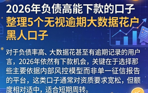 2026年负债高能下款的口子，整理5个无视逾期大数据花户黑户口子