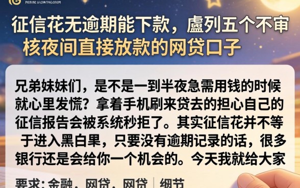 征信花无逾期能下款，胪列五个不审核夜间直接放款的网贷口子