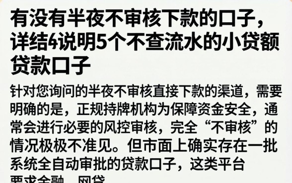 有没有半夜不审核下款的口子，详尽说明5个不查流水的小额度贷款口子