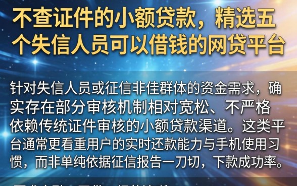 不查证件的小额贷款，精选五个失信人员可以借钱的网贷平台